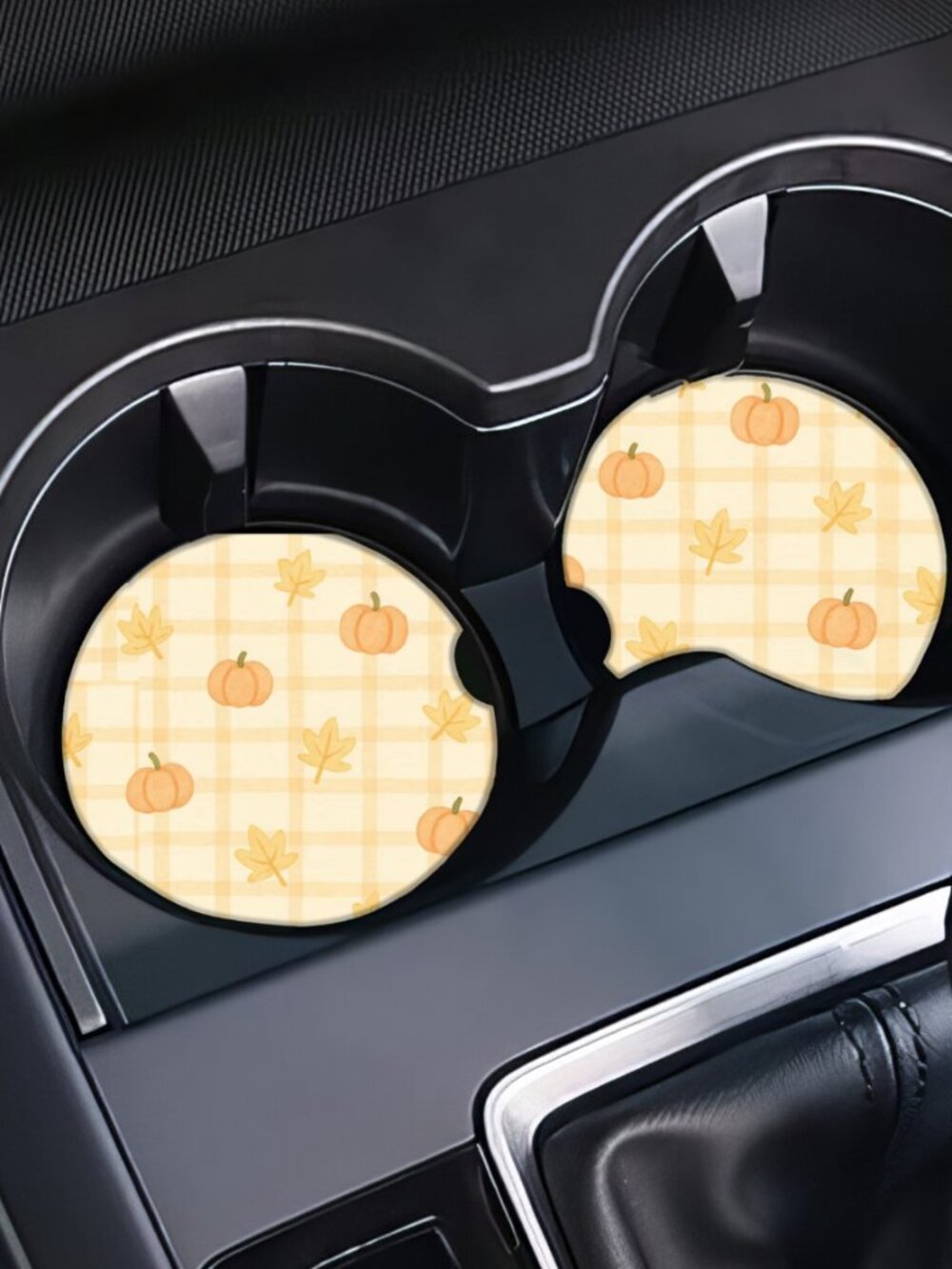PUMPKIN GINGHAM CAR COASTERS